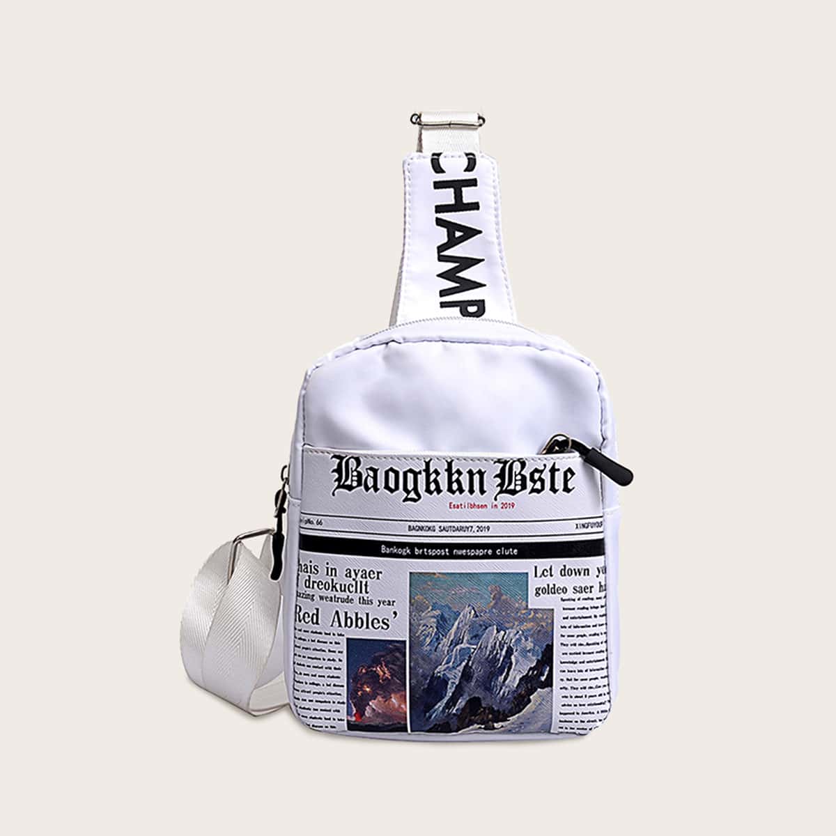 

Guys Poster Print Pocket Front Sling Bag, White