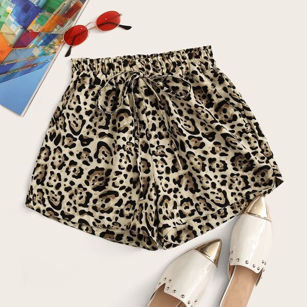 

Leopard Print Drawstring Shorts, Multicolor