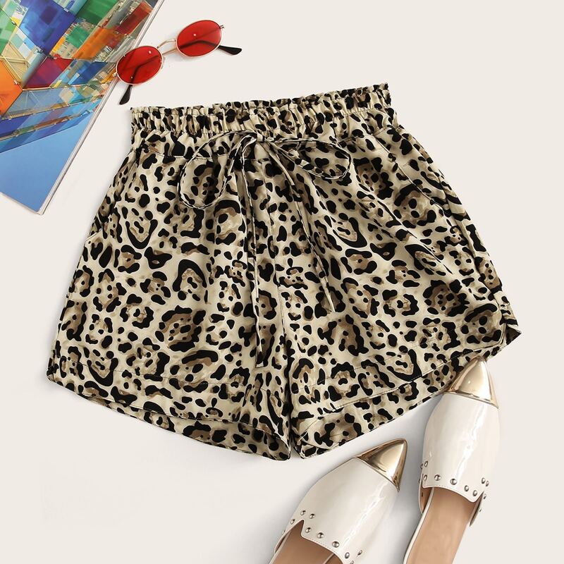 

Leopard Print Drawstring Shorts, Multicolor
