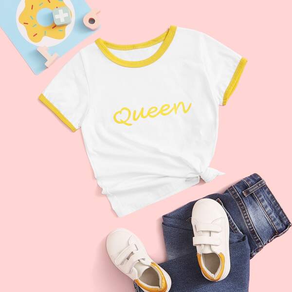 

Toddler Girls Letter Graphic Ringer Tee, White