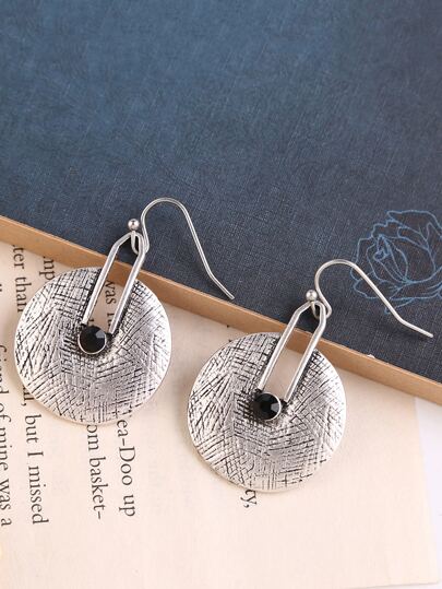 1pair Vintage Rhinestone Engraved Earrings