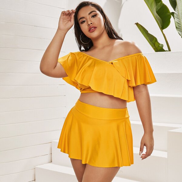 

Plus Ruffle High Waisted Skort Bikini Swimsuit, Yellow