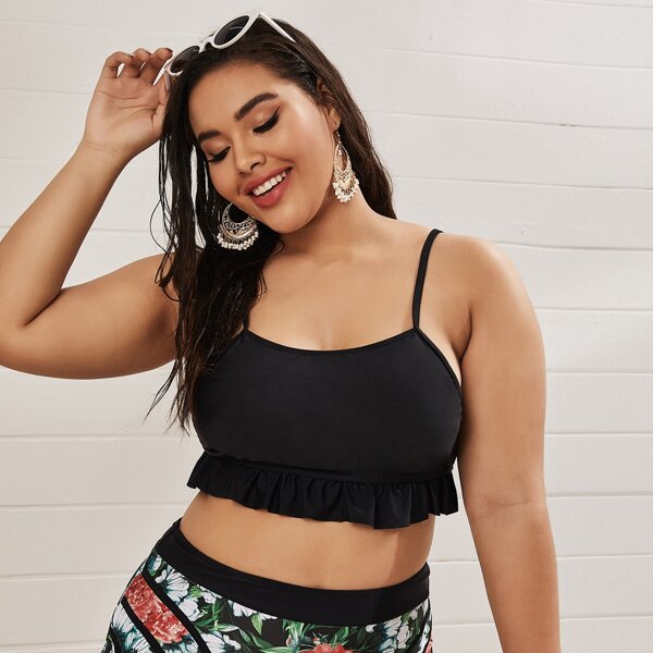 

Plus Ruffle Trim Bikini Top, Black