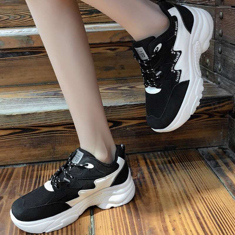 

Letter Graphic Two Tone Lace-up Front Sneakers, Black and white
