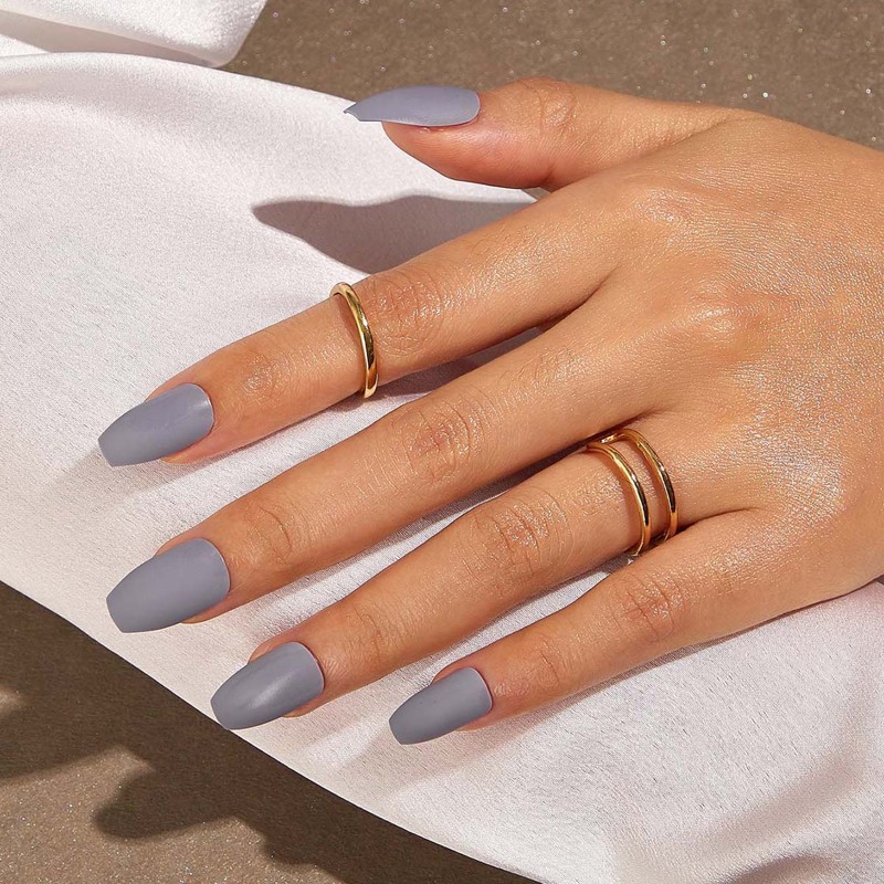 

24pcs Plain Fake Nails, Grey