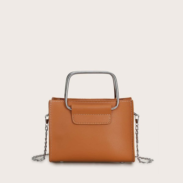 

Metal Handle Minimalist Satchel Bag, Brown