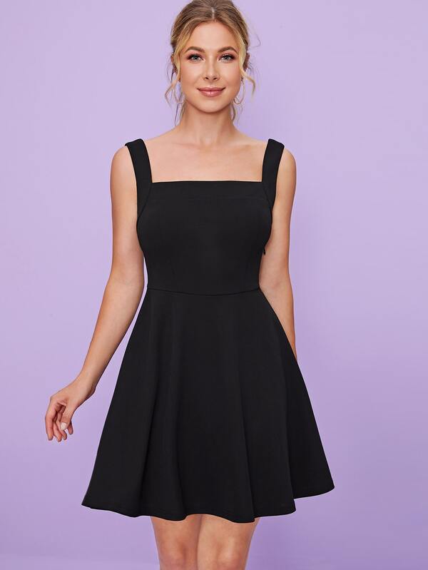 Zip Side Solid Skater Dress | SHEIN IN