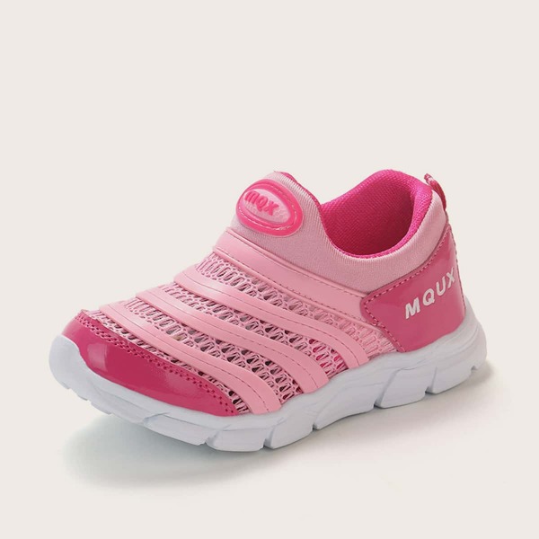 

Girls Letter Graphic Mesh Panel Slip On Sneakers, Pink