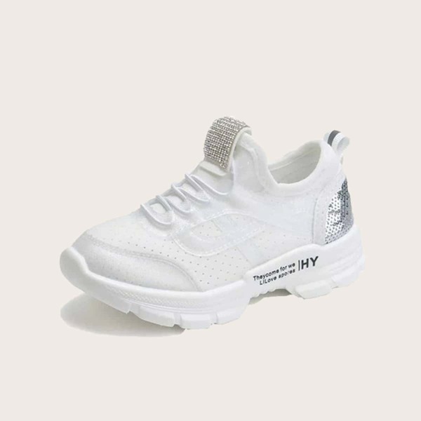 

Girls Lace-up Front Letter Graphic Sneakers, White