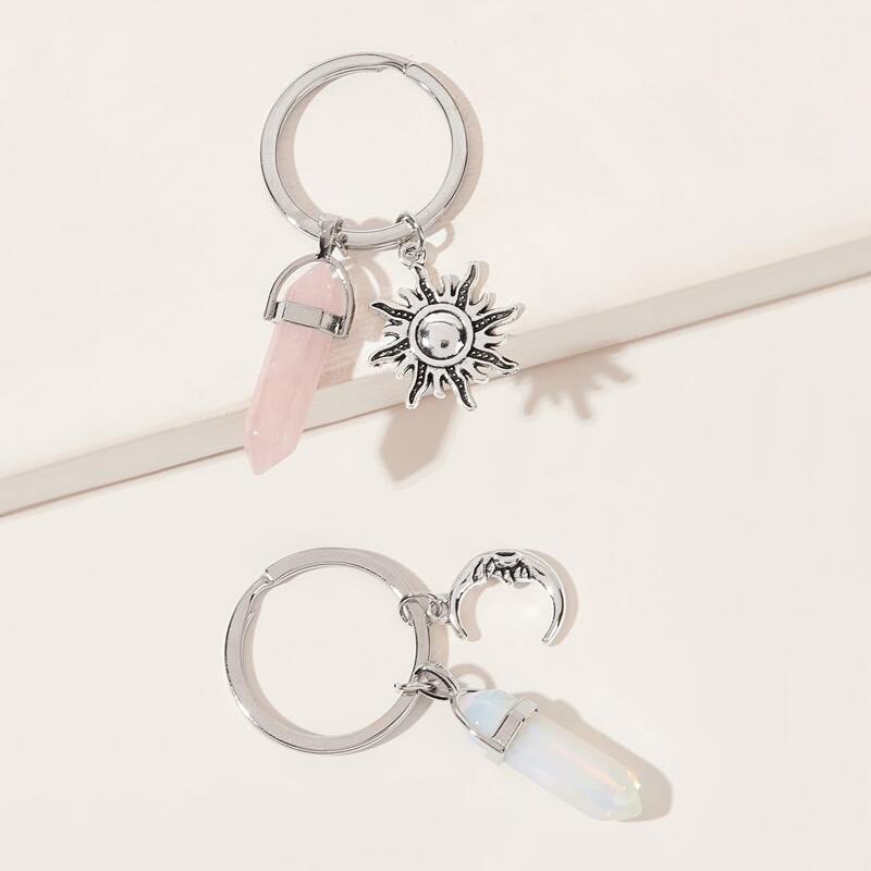 

2pcs Sun & Moon Charm Couple Keychain, Multicolor