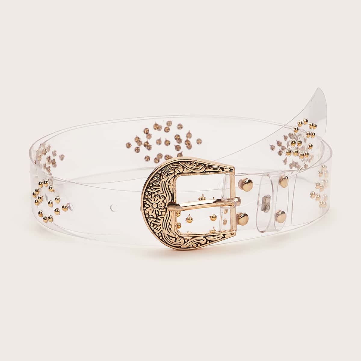 

Studded Decor Western Buckle Clear Belt