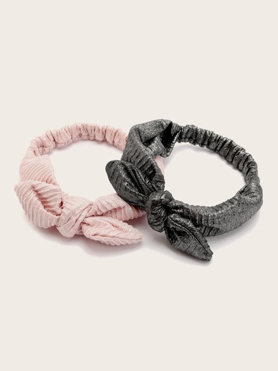 2pcs Bow Knot Decor Pleated Headband