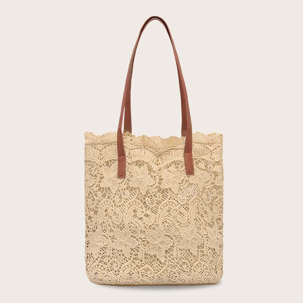 

Floral Lace Tote Bag, Khaki