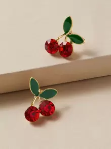 Andkiss 1 par Pendientes de botón con diseño de cereza grabada con diamante de imitación - Multicolor - Ver 1
