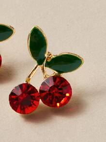 Andkiss 1 par Pendientes de botón con diseño de cereza grabada con diamante de imitación - Multicolor - Ver 3