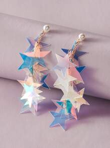 Andkiss 1pair Faux Pearl Decor Iridescence Star Design Drop Earrings - Multicolor - View 1