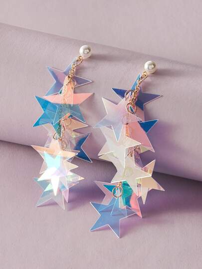 Andkiss 1pair Faux Pearl Decor Iridescence Star Design Drop Earrings