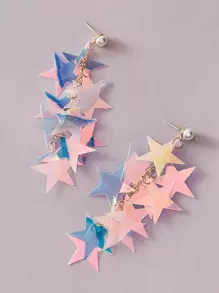 Andkiss 1pair Faux Pearl Decor Iridescence Star Design Drop Earrings - Multicolor - View 2
