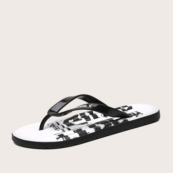 

Men Letter Graphic Ribbed Flip Flops, Black