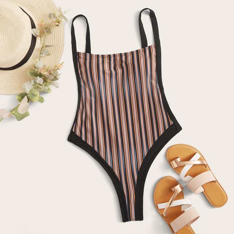 

Striped One Piece Swimsuit, Multicolor
