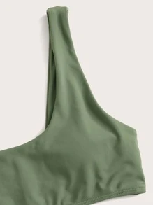 Plain Scoop Neck Bikini Set Summer Beach - Army Green - View 5
