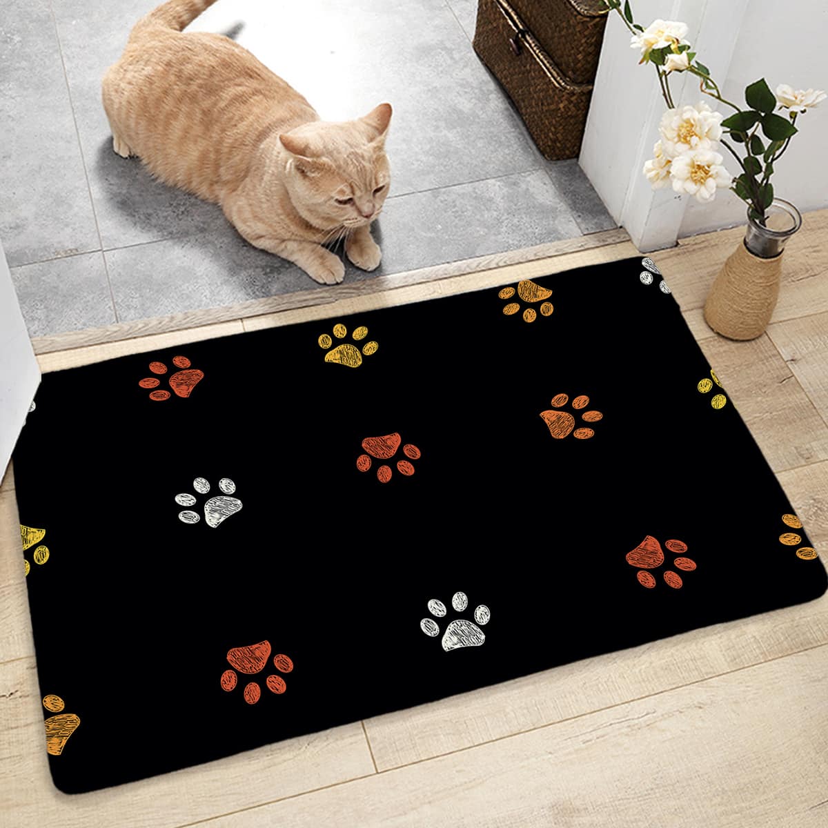 

Dog Paw Print Floor Mat, Black
