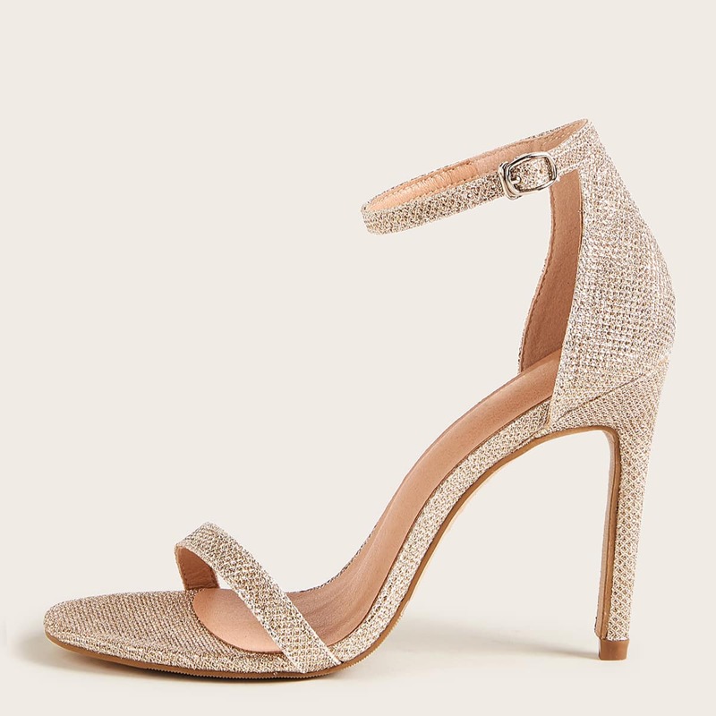 

Open Toe Ankle Strap Stiletto Heels, Gold