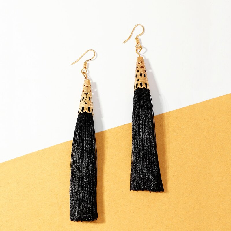 

1pair Tassel Decor Drop Earrings, Black