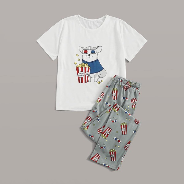 

Boys Dog & Popcorn Print PJ Set, Multicolor