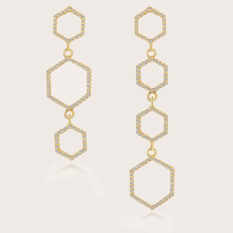 

1pair Rhinestone Engraved Geometric Drop Earrings, Gold