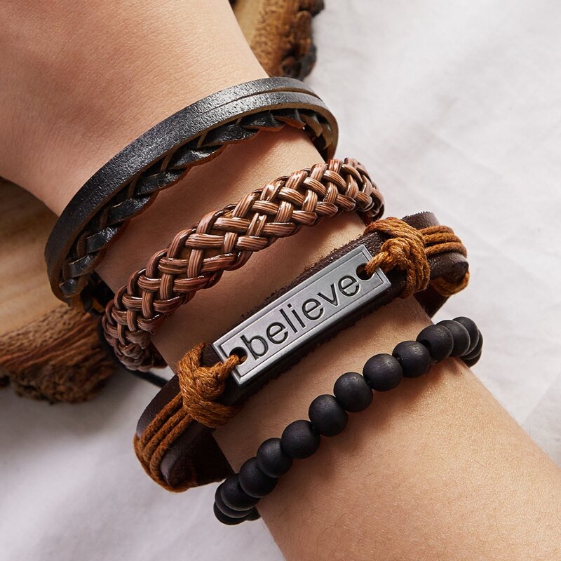 

4pack Braided PU Bracelet, Multicolor