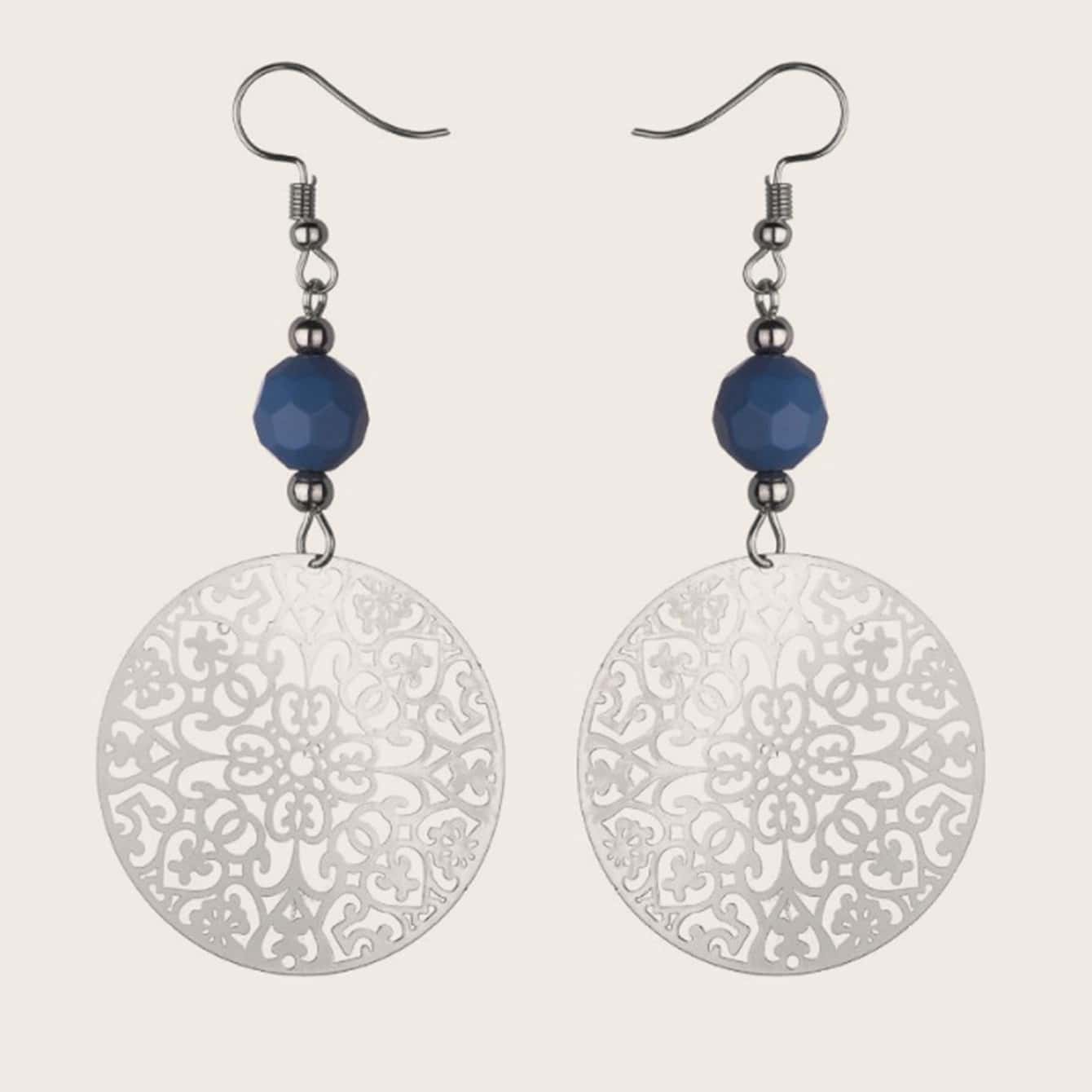 

1pair Hollow Beaded Drop Earrings, Silver