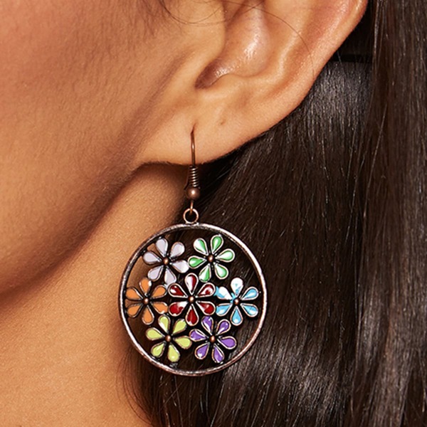 

1pair Flower Decor Round Drop Earrings, Multicolor