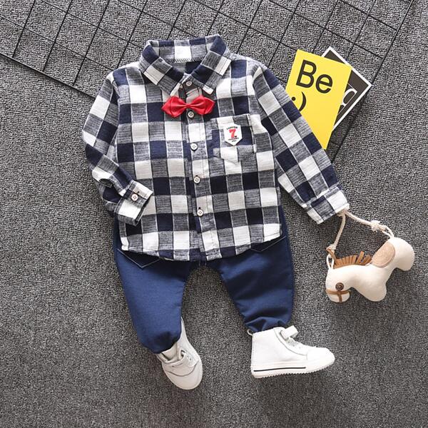 

Toddler Boys Bow Tie Gingham Shirt With Pants, Navy