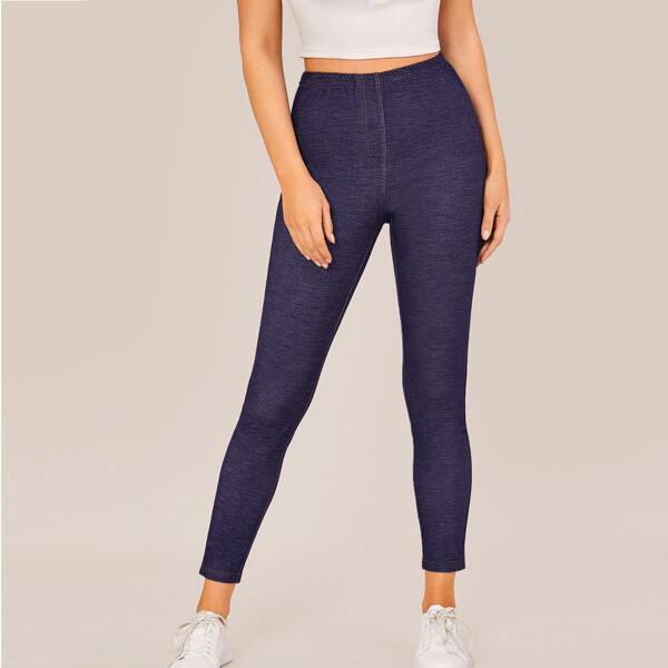 

Denim Look Cropped Leggings, Navy blue