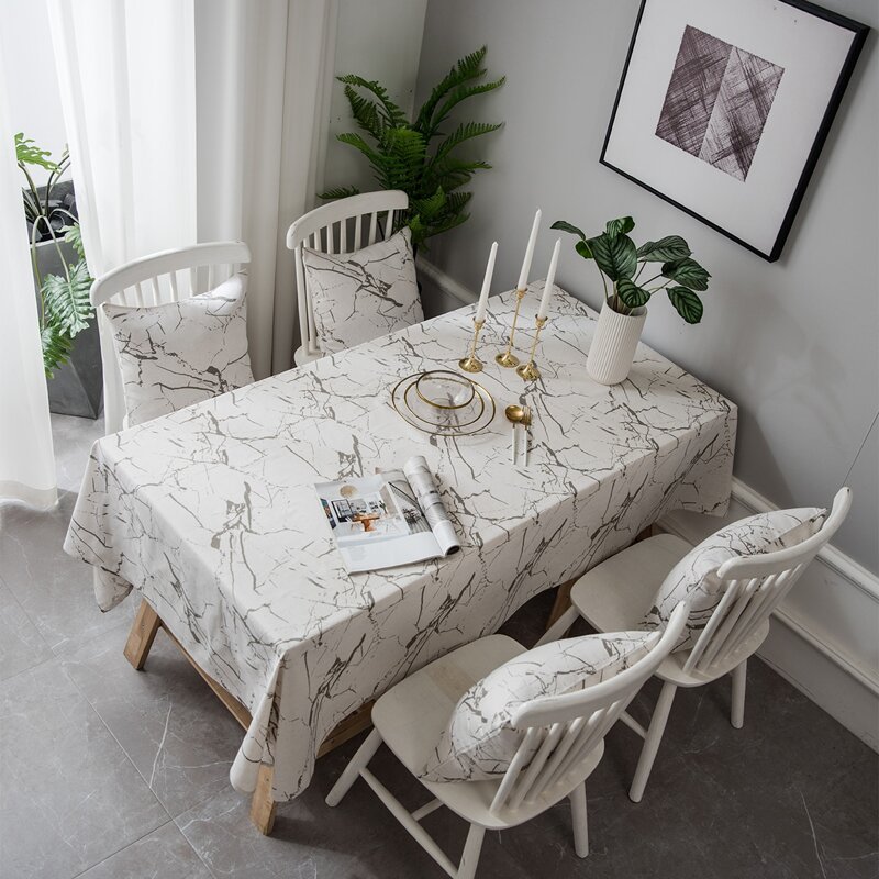 

Marble Pattern Print Tablecloth, White