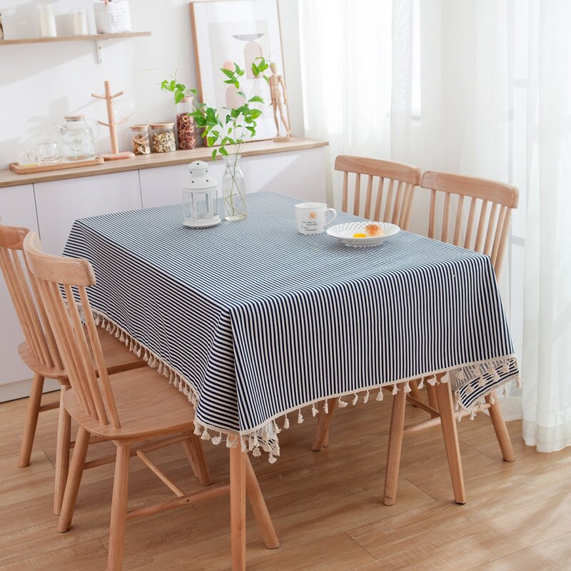 

Striped Pattern Print Tassel Tablecloth, Multicolor
