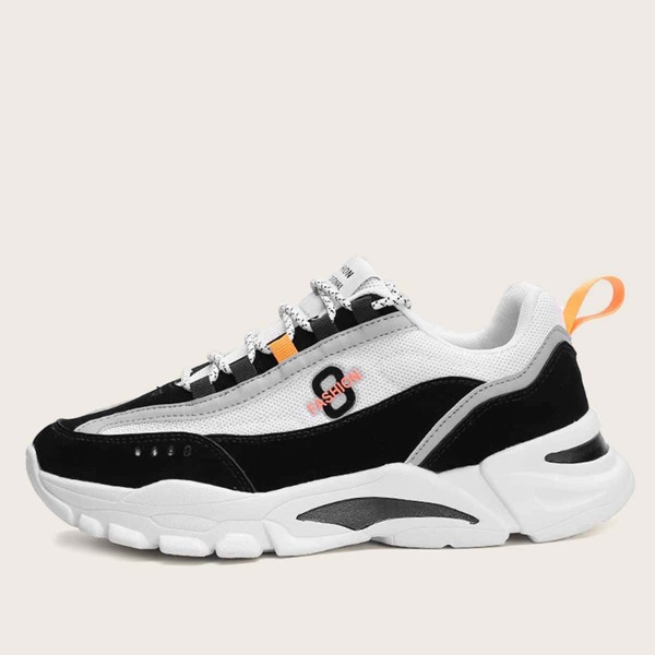 

Men Lace-up Front Letter Graphic Sneakers, Black and white