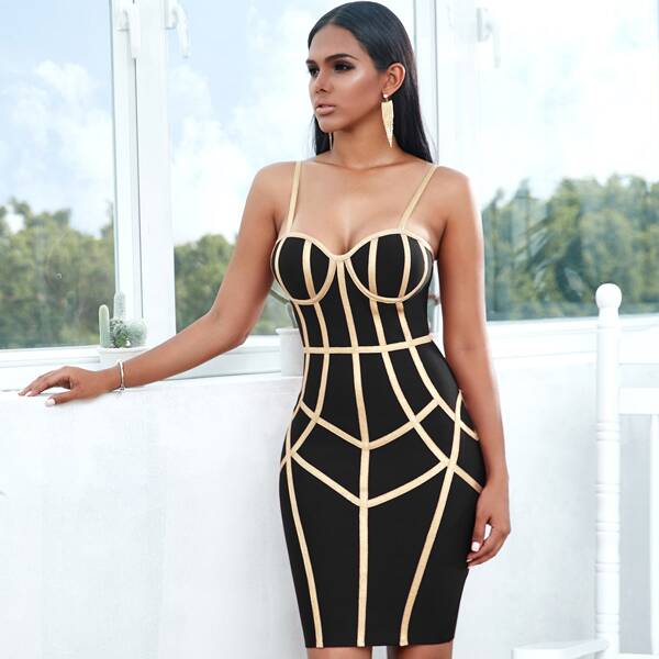 

Zip Back Bustier Bandage Slip Dress, Black