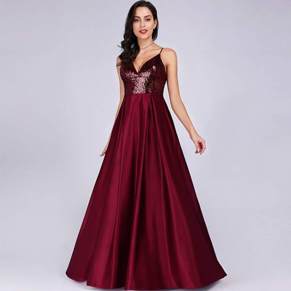 

Plunging Neck Sequin Bodice Prom Dress, Burgundy