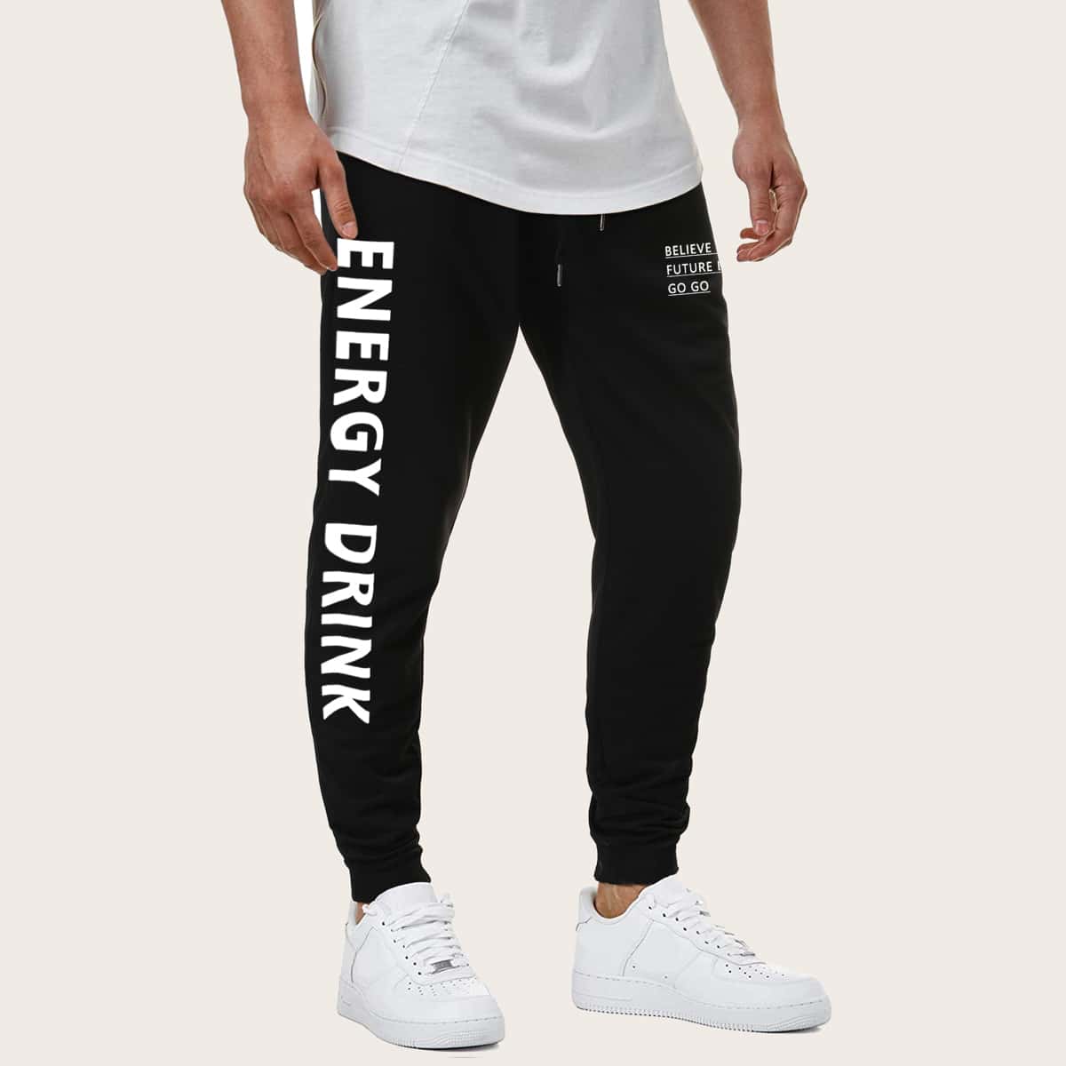 

Guys Letter Graphic Drawstring Waist Sweatpants, Black