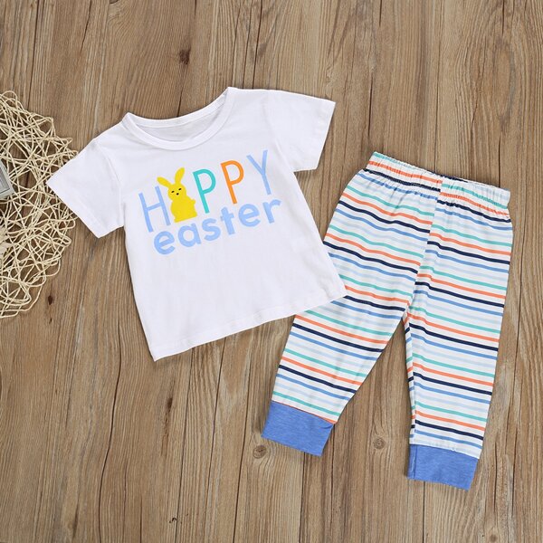 

Toddler Girls Letter Graphic Tee With Striped Pants, Multicolor