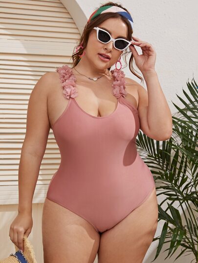 Plus Appliques One Piece Swimsuit