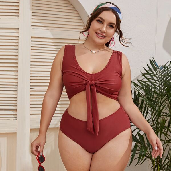 

Бикини размера плюс с высокой талией, Бургундия