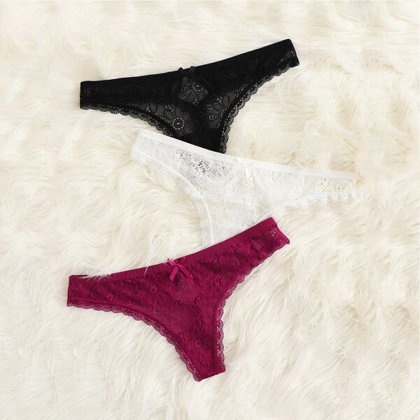 

Кружевные стринги размера плюс 3шт, Многоцветный