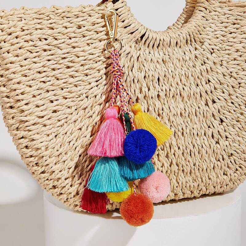

Colorful Tassel & Pom Pom Charm Bag Accessory, Multicolor