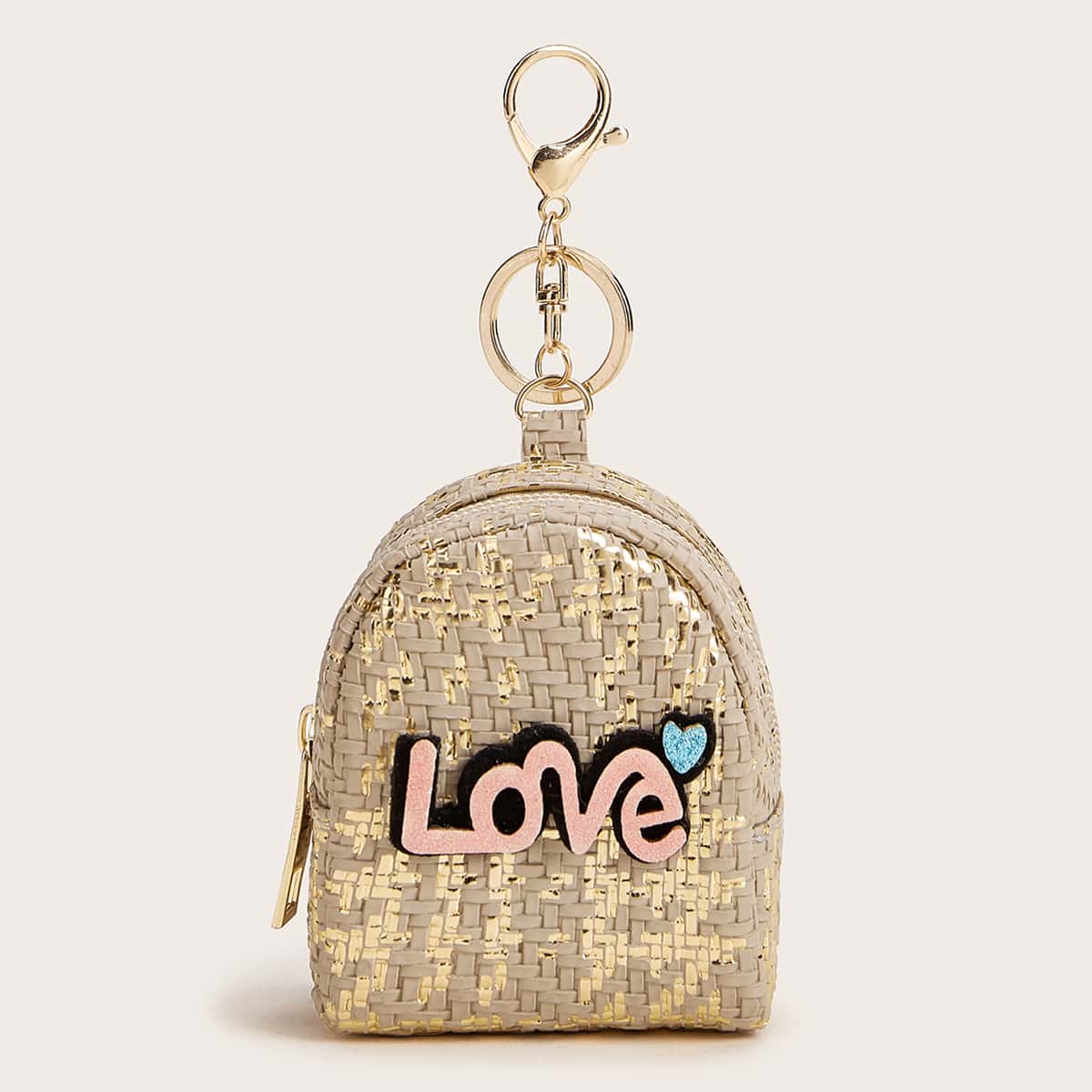 

Glitter Letter Decor Woven Purse, Khaki