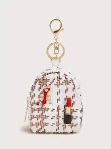 金屬高跟鞋和口紅裝飾編織錢包 - 白色 - 查看 1