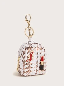 金屬高跟鞋和口紅裝飾編織錢包 - 白色 - 查看 2