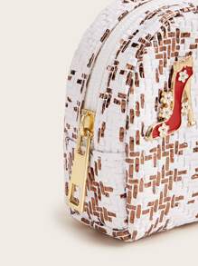 金屬高跟鞋和口紅裝飾編織錢包 - 白色 - 查看 4